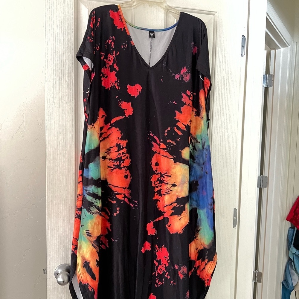 Vibrant Tie-Dye V-Neck Dress